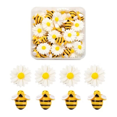 50Pcs/Box Resin Bees Daisy Cabochons for DIY Hairpin Brooch Craft Jewelry Making - Image 1 of 4