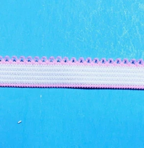 Picot Elastic Panty Elastic Lingerie Elastic 1/2" White w/Pink Edge 15 yds #PE20 - Picture 1 of 2