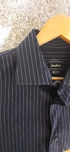 Neiman Marcus Dress Shirt Mens XL Regular Fit Diamond Dark Blue - Picture 1 of 7