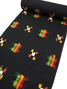 b008_Tela de kimono japonés sin usar_Lana, tejido a mano, negro, Kasuri, por metro - Imagen 1 de 10