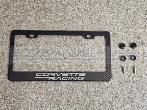 Corvette Racing I Silver CF Printed Pattern Black Aluminum License Plate Frame - Picture 1 of 1