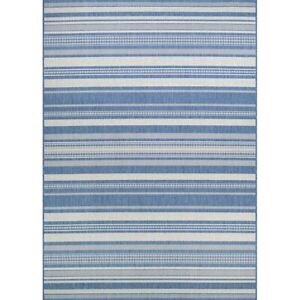 Couristan Recife Gazebo Stripe Champagne & Blue In/Out Rug, 2'3"x7'10" Rn