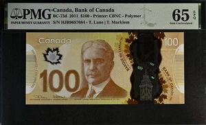 CANADA 2011 100 Dollars BC 73 d, UNC PMG 65 EPQ - Picture 1 of 2