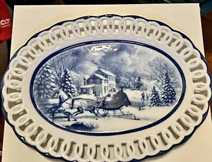 Platte blau Cracker Fass Netz, Winterschlittenszene, Vintage Flow Look - Bild 1 von 3