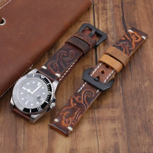 Correa de reloj vintage de cuero de vaca genuino tallada a mano 18 20 22 24 mm - Imagen 1 de 15