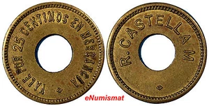 COSTA RICA, Gettone, R. CASTELLA M / VALE POR 25 CENTIMOS 24mm, RULAU -CR14 (7186) - Foto 1 di 3