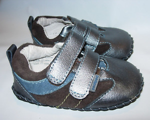 UNISEX TODDLER BLUE BROWN LEATHER SNEAKERS Pediped Shoes Size 18-24 MONTHS