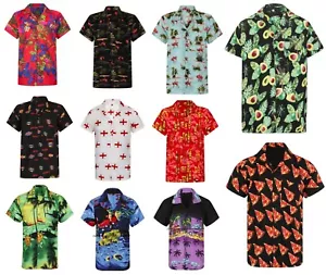 HAWAIIAN SHIRT MENS PALM TREE BEACH HOLIDAY PARROT FANCY DRESS STAG PARTY LOUD - Picture 1 of 31