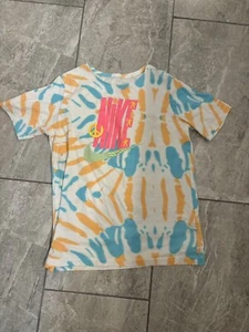 The Nike Tee - White, Blue, & Orange Tie Dye - Swoosh Peace Logo - Youth XL - Picture 1 of 2