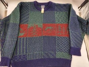Vintage Men's Woolrich 100% Pure Wool Sweater w/Trees & Outdoors Size Large - Picture 1 of 15