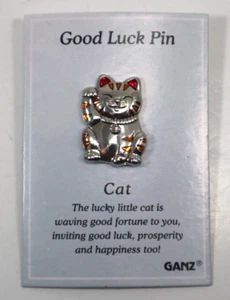 9KD GOOD LUCK FORTUNE KITTY CAT tack PIN Ganz waving prosperity happiness - Picture 1 of 7