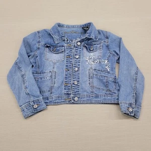 Arizona Jeans Girls M 8-10 Denim Truckers Jacket embellished W/Embroidery - Picture 1 of 13