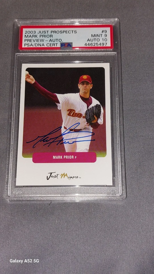 2003 Just Prospects 9 Mark Prior Preview- Auto. PSA Cert. PSA10 Card Mint9 #6/50 - Image 1 of 3