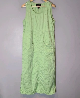 Maxi Vestido Verde Vintage Años 90 Algodón Ojales Mujer Mediano Cottage Fairy Grunge Y2K Foto 1 de 4