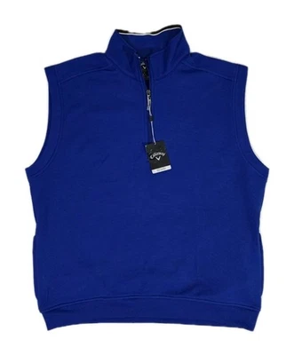Callaway 高尔夫 1/4 拉链华夫格羊毛套衫背心高腰蓝色男式 L 码全新带标签 — 第 1/4 张图片