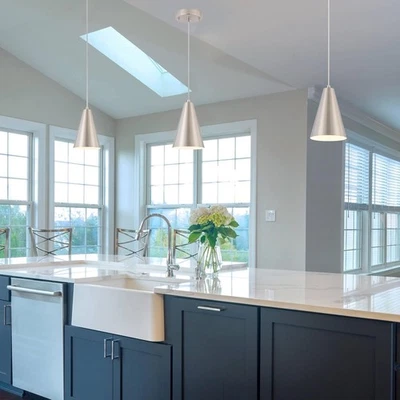 3Pack Brushed Nickel Pendant Lights Adjustable Cord Kitchen Island Dining Light - Image 1 of 4