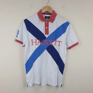 Camisa Polo Hackett London Para Hombre Mediana Blanca Calce Clásico Algodón Cruzado Deletreado - Imagen 1 de 13
