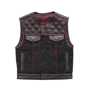 Men's Diamond Quilted Leather Biker Vest Hunt Club Leather Motorcycle Vest Red - Picture 1 of 4