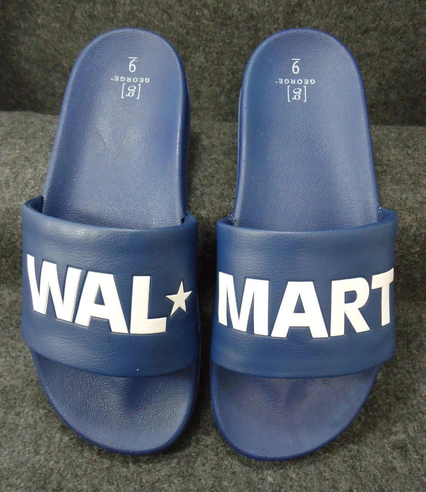 Sandalias RARAS Walmart Logo Slides Mujeres 9 Hombres 7.5 Azul Blanco Cómodas Piscina Sin Cordones Foto 1 de 4