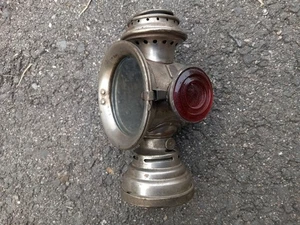 Antike Fahrrad Motorrad Bike Neverout Petroleum Seitenlampe Nickel rote Gläser - Bild 1 von 11
