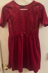 George Girls Red Velvet Dress Sequin Top Bow Holiday Party Christmas Size 10-12 - Picture 1 of 4