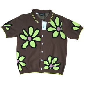 WESC Oversized Damen Polokragen Gänseblümchen Cardigan Shirt braun grün Blumen XL Neu mit Etikett - Bild 1 von 10
