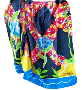 Bob Mackie Usable Arte CrisCross Estampado Oblongo Seda Bufanda Hijab Bandana 68"x14" - Imagen 1 de 6