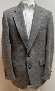 Vintage Adams Row Wool Blazer Men 42 R Gray Herringbone Fleck Welsh Tweed - Picture 1 of 17