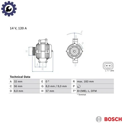 ALTERNATOR 0 986 044 020 FOR HOLDEN ZAFIRA ASTRA/Convertible/Hatchback  SAAB - Image 1 of 4