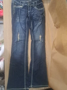 Rote camelfarbene Katie Denim Jeans Damengröße 5 Bootcut abgenutzt geknöpfte Tasche  - Bild 1 von 19