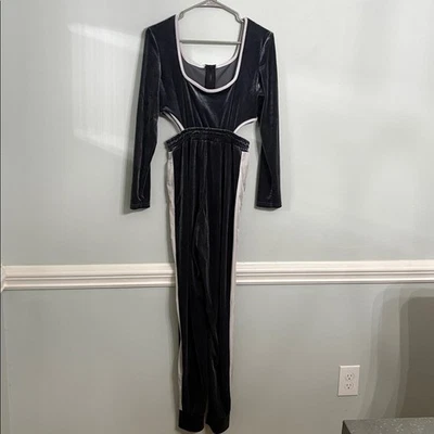 Gray and White Velvet Jumpsuit - Image 1 of 4