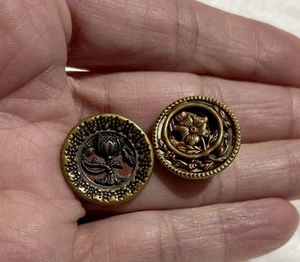 Antique Vtg Metal Twinkle Picture Perfume Buttons Floral Victorian .5” Each A23 - Picture 1 of 5