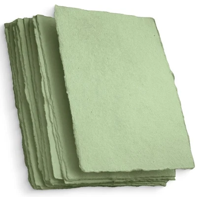 Wanderings Handmade Green Deckle Edge Blank Paper - 4x6 - Pack of 50 - — 第 1/4 张图片