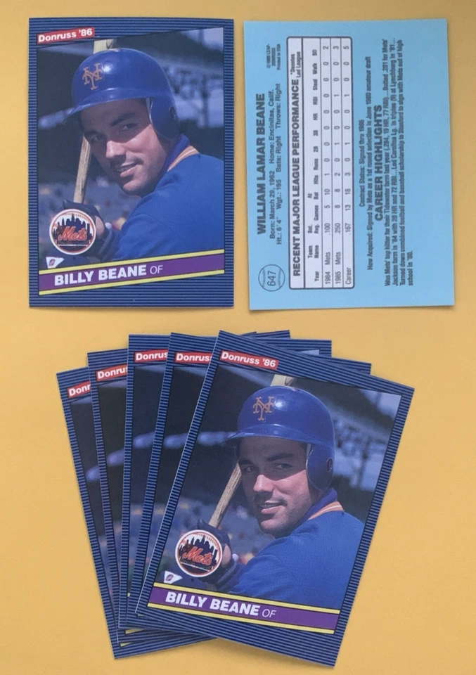 Billy Beane RC rookie card, 1986 Donruss #647, New York Mets, Moneyball - Image 1 of 1