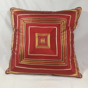 Throw Toss Feather Pillow Satin Square Striped Wine Red Gold Green Thick 18x18" - Picture 1 of 6