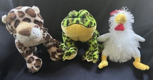 3 Ganz Plüschtiere Frosch, Gefleckter Leopard & Huhn Hahn - Bild 1 von 12