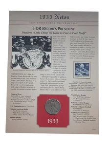 1933 S Walking Liberty Half Dollar Postal Commemorative Society Panel FDR - Picture 1 of 6