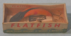 Señuelo de pesca vintage Helin's Flatfish naranja negro, tamaño X5 con caja y papeleo - Imagen 1 de 12