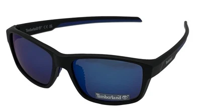 Gafas de sol Timberland para hombre negro mate rectangular plástico azul lente flash TB7200 2D Foto 1 de 4