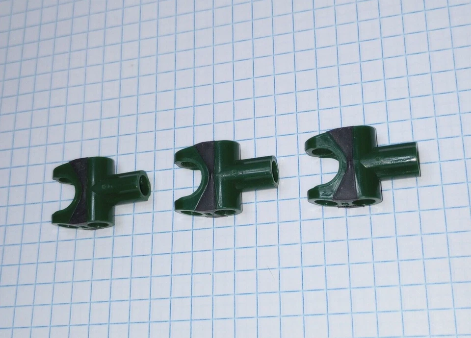 3 pieces Technic 2 by 3 Axle Connector Socket Dark Green and Black Rubber - Image 1 of 4