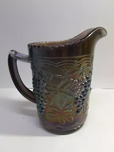 Vintage Imperial Carnival Glass Iridescent Purple Grape/ Leaf Pattern 6" Pitcher - Picture 1 of 6
