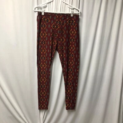 Lularoe Leggings Altos Curvilíneos Estampado Tribal Rojo Amarillo Azul Elástico Suave Pantalones Foto 1 de 4