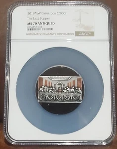 2019 NGC MS 70 CAMEROON 2oz Silver 2000F "THE LAST SUPPER" Antiqued - Picture 1 of 4