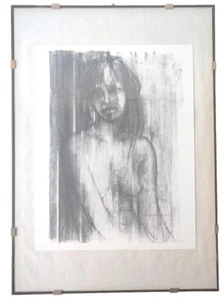 Vintage Zeichnung Frau Woman Picture Drawing charcoal Kohle signiert signiert signiert - Bild 1 von 5