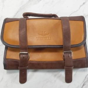 Borsa toilette da viaggio da appendere Vetelli italiana marrone e pelle senape profonda nuova senza etichette - Foto 1 di 6
