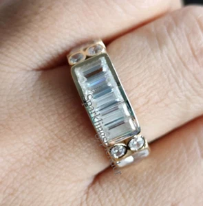 5 Stone Baguette Moissanite Wedding Band Bezel Set Thick Anniversary Gift Band - Picture 1 of 14