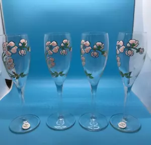 4er Set Vintage NEU Perrier Jouet Sektflöten Rosa Blumen Gläser - Bild 1 von 9