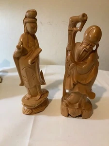 2..Antique Qwan Yin Statue Figurine Chinese Immortal Goddess Carved Boxwood Vtg - Picture 1 of 11