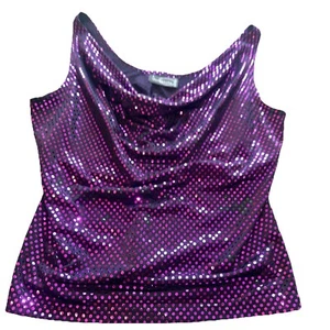Purple Swoop Neck Sequin Top Women's Large Holiday New years Party Blouse Tank - Picture 1 of 6
