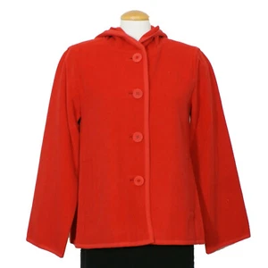EILEEN FISHER Lacquer Red Wool Melton Hood Jacket M - Picture 1 of 3